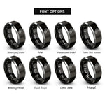 font options for inside engraving on black & gray meshed gears rings