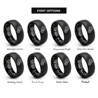 font options for inside engraving on black meshed gears rings