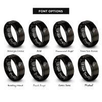 font options for inside engraving on black meshed gears rings