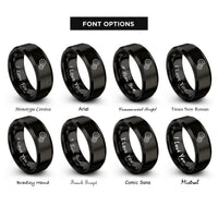 font options for inside engraving on black meshed gears rings