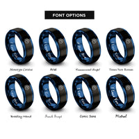 font options for inside engraving on black & blue meteor shower rings