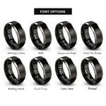font options for inside engraving on black & gray micro honeycomb texture rings