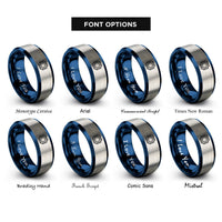 font options for inside engraving on blue & grey microchip rings