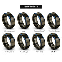 font options for inside engraving on gunmetal & blue microchip rings