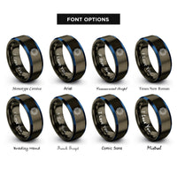 font options for inside engraving on gunmetal & blue microcontroller chip rings