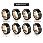 font options for inside engraving on black & rose gold microphone clef rings