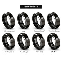 font options for inside engraving on black & silver microphone keys rings