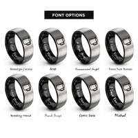 font options for inside engraving on black & silver milk frothing pitcher rings