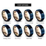 font options for inside engraving on blue & rose gold milkshake cup rings