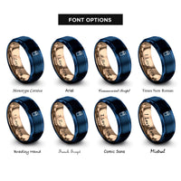 font options for inside engraving on blue & rose gold milkshake cup rings
