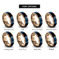 font options for inside engraving on blue & rose gold milkshake cup rings