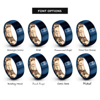 font options for inside engraving on rose gold & blue milkshake cup rings