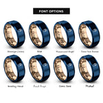 font options for inside engraving on rose gold & blue milkshake cup rings