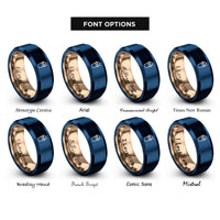 font options for inside engraving on rose gold & blue milkshake cup rings