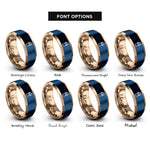 font options for inside engraving on rose gold & blue milkshake cup rings