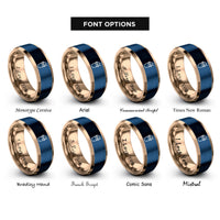 font options for inside engraving on rose gold & blue milkshake cup rings