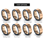 font options for inside engraving on rose gold & blue milkshake cup rings