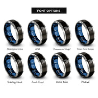 font options for inside engraving on black & blue & gray milky way rings