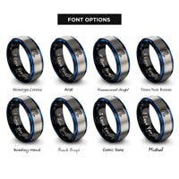 font options for inside engraving on black & blue & silver milky way rings