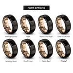 font options for inside engraving on black & rose gold mimosa flute rings