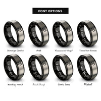 font options for inside engraving on black & grey mini excavator rings