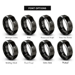 font options for inside engraving on black & gray mini paddle rings