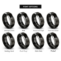 font options for inside engraving on black & gray mini paddle rings