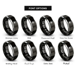 font options for inside engraving on black & grey minimal blood splatter rings