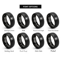font options for inside engraving on black minimal blood splatter rings