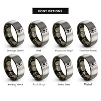 font options for inside engraving on gunmetal & grey minimal blood splatter rings