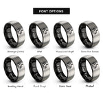 font options for inside engraving on black & silver minimal bot face rings