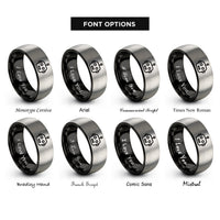 font options for inside engraving on black & silver minimal bot face rings