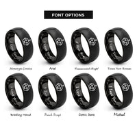 font options for inside engraving on black minimal bot face rings