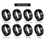 font options for inside engraving on black minimal bot face rings