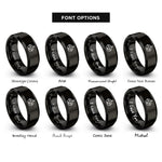font options for inside engraving on black minimal bot face rings