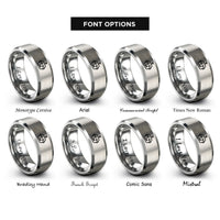 font options for inside engraving on silver minimal bot face rings