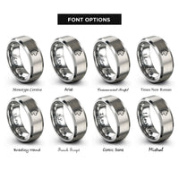 font options for inside engraving on gray minimal cat rings
