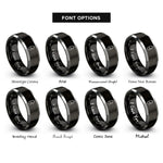 font options for inside engraving on black & silver minimal cat heart rings
