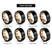 font options for inside engraving on black & rose gold minimal cat heart rings