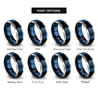 font options for inside engraving on blue & grey minimal compass rings