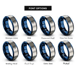 font options for inside engraving on blue & grey minimal compass rings