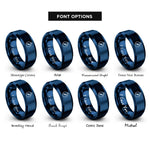 font options for inside engraving on blue minimal compass rings