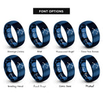 font options for inside engraving on blue minimal constellation lines rings