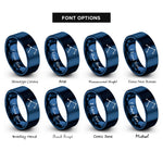 font options for inside engraving on blue minimal constellation lines rings
