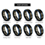 font options for inside engraving on gunmetal & blue minimal constellation lines rings