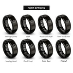 font options for inside engraving on black minimal continents rings