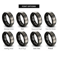 font options for inside engraving on black & silver minimal globe rings
