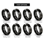 font options for inside engraving on black & silver minimal globe rings