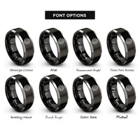 font options for inside engraving on black & silver minimal globe rings