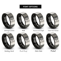 font options for inside engraving on black & gray minimal globe rings